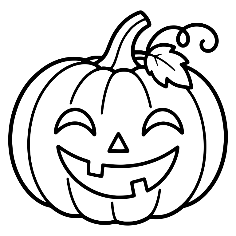 Jack-O'-Lantern With Outlined Eyes, Leaf and Curly Vine — free holiday SVG cut file