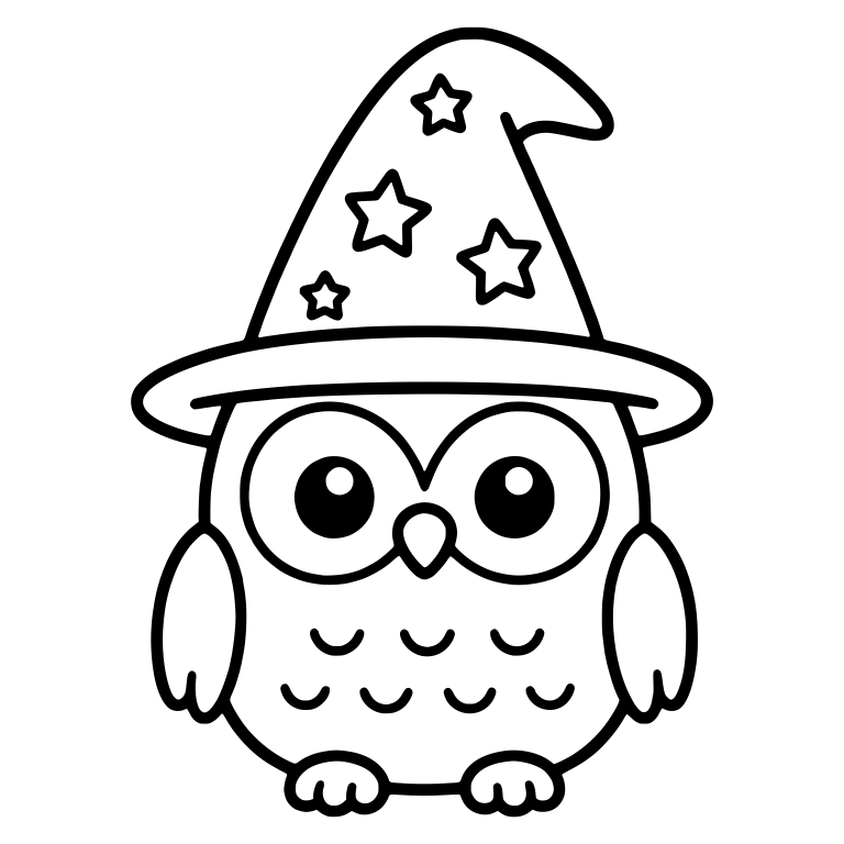 Owl in Tall Starry Wizard Hat With Big Round Eyes — free animal SVG cut file