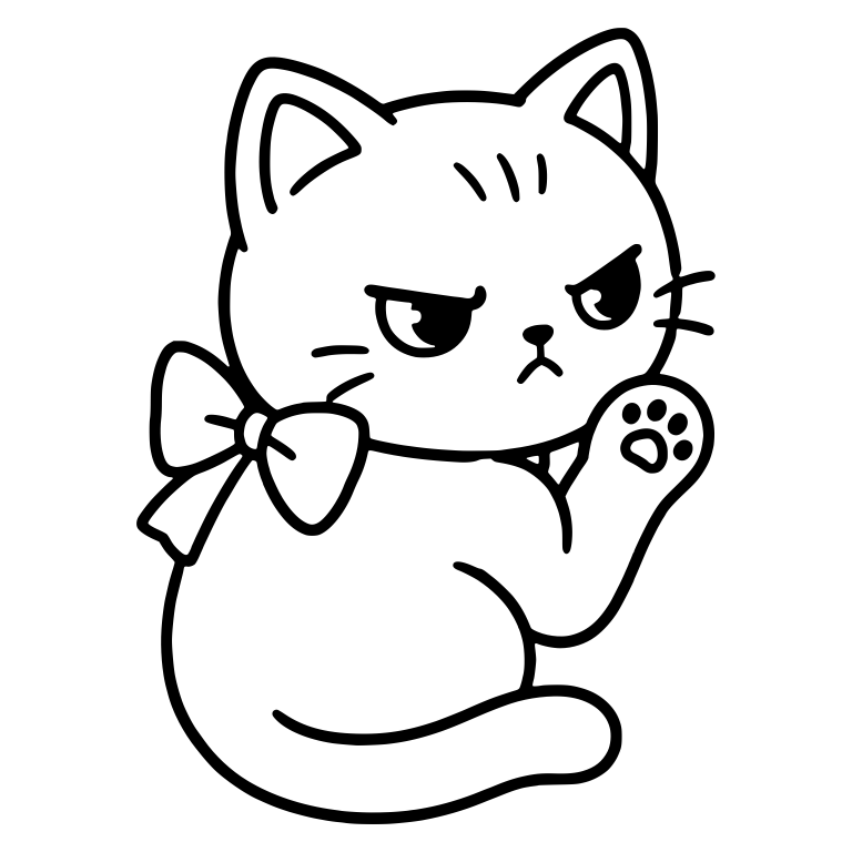 Irritated Kitten With Neck Bow And Raised Paw — free animal SVG cut file