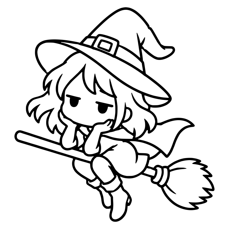 Bored Witch on Broom with Short Hair and Cape — free characters SVG cut file
