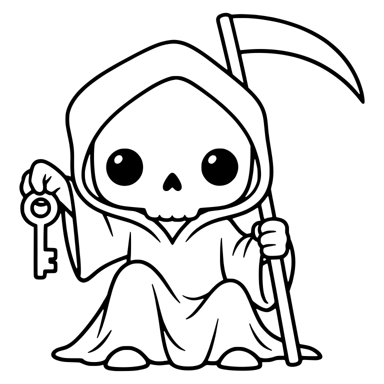 Seated Grim Reaper Holding a Key and Scythe — free characters SVG cut file