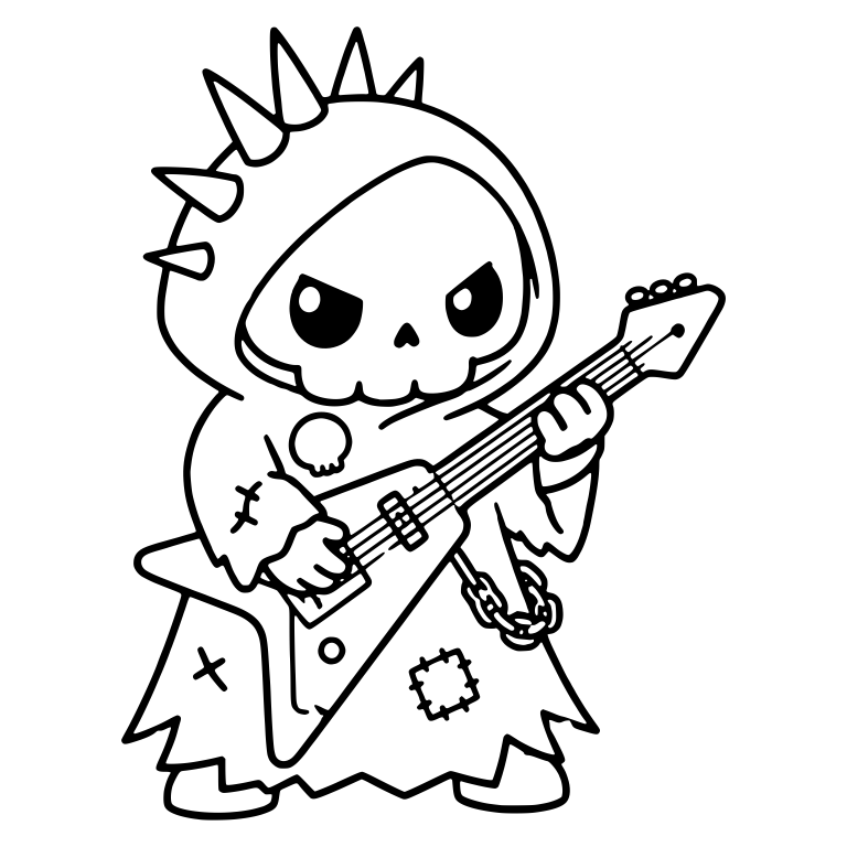 Punk Kawaii Grim Reaper Playing Flying V Guitar — free characters SVG cut file
