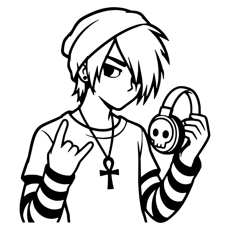 Emo Boy in Beanie with Ankh Necklace and Skull Headphones — free characters SVG cut file