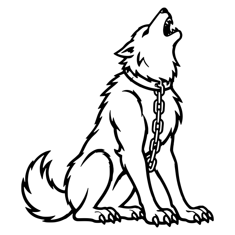 Chained Wolf Howling with Collar and Long Chain — free animal SVG cut file