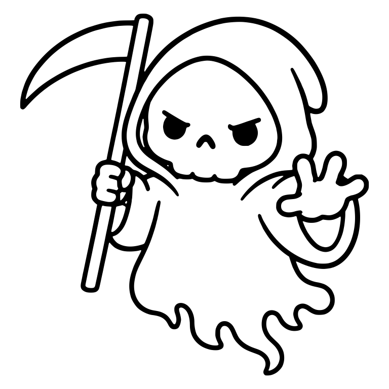Grumbling Grim Reaper Floating With Scythe and Open Hand — free characters SVG cut file
