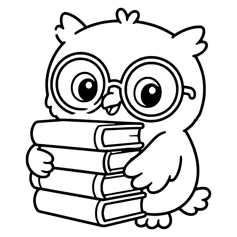 Owl in Round Glasses Hugging a Stack of Four Books — free animal SVG cut file