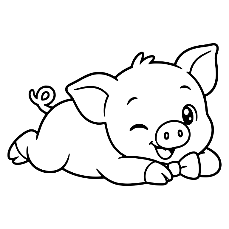 Winking Bowtie Piglet Lying on Its Tummy — free animal SVG cut file