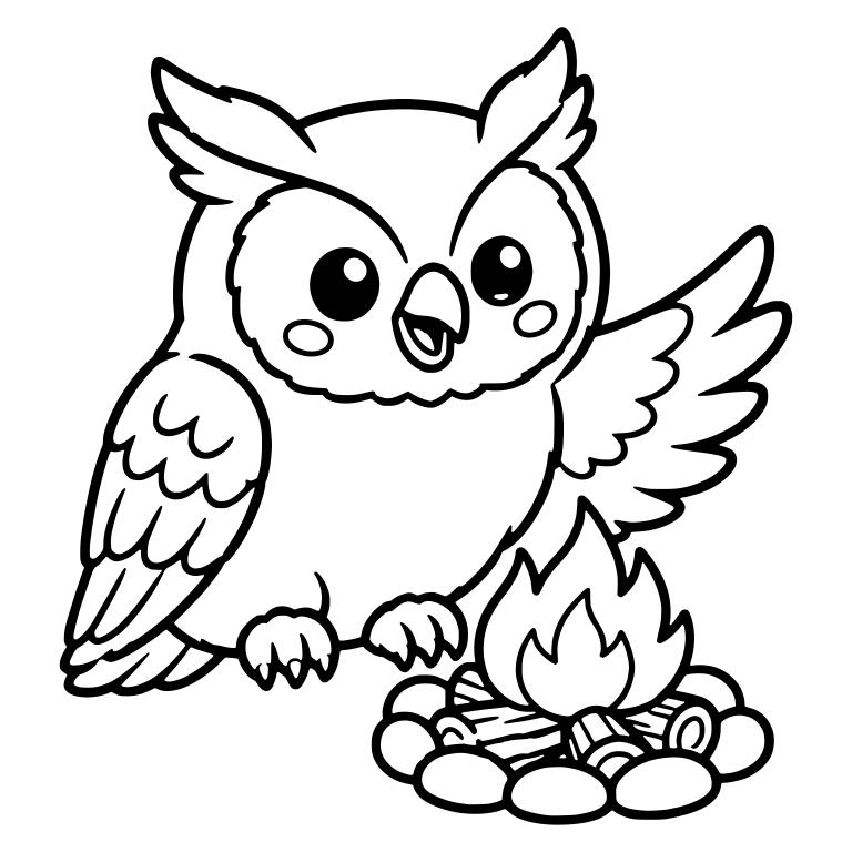 Wide-Eyed Owl with Ear Tufts Waving Wing by Campfire — free animal SVG cut file