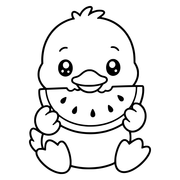 Sitting Duckling Biting a Watermelon Slice — free animal SVG cut file