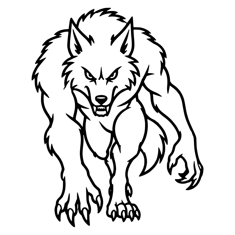 Front View Werewolf Prowling Forward with Raised Hackles — free fantasy-creature SVG cut file