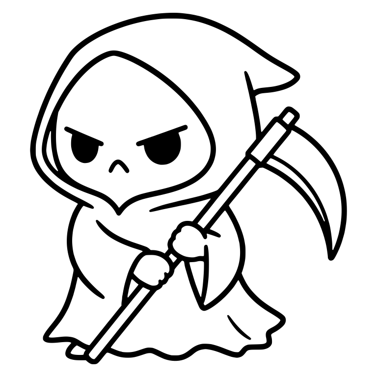 Scowling Grim Reaper Crouching With Diagonal Scythe — free characters SVG cut file