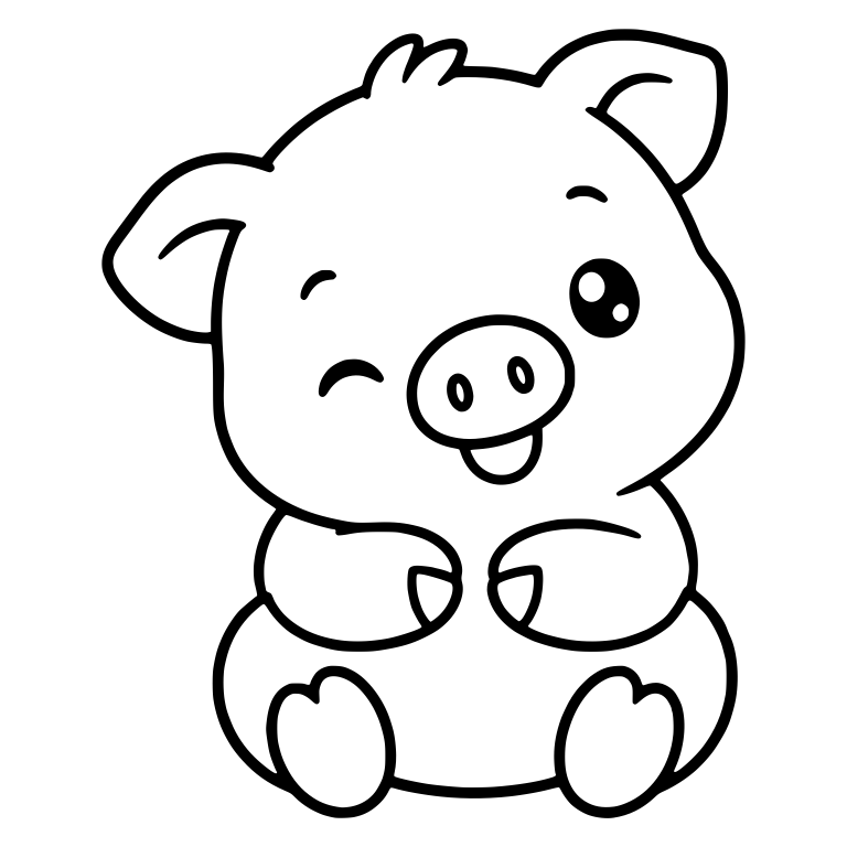 Winking Baby Pig Sitting with Paws on Belly — free animal SVG cut file