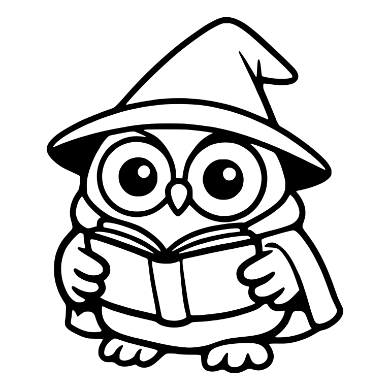 Owl in Wizard Hat Reading Open Book — free animal SVG cut file