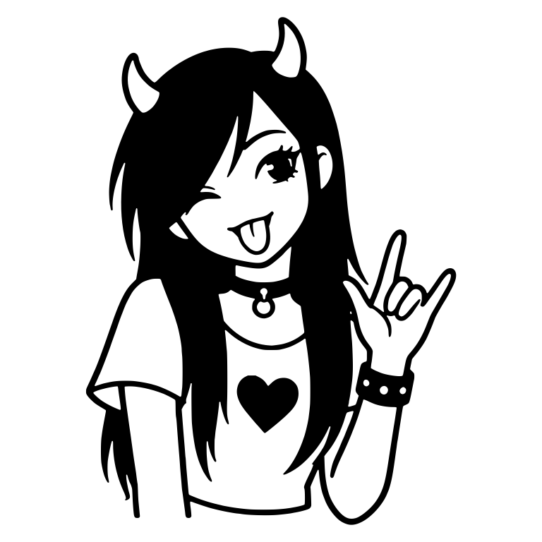 Devil Horn Girl Winking with Rock On Hand Sign — free characters SVG cut file