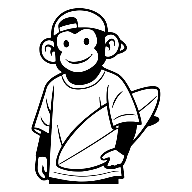 Monkey in Backwards Cap Carrying Surfboard — free animal SVG cut file