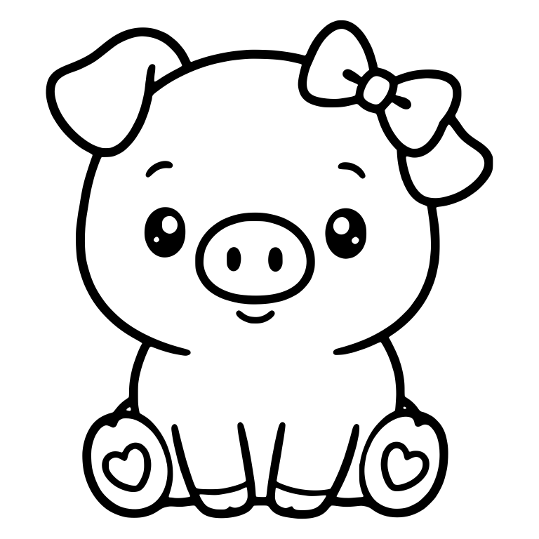 Sitting Pig With Hair Bow and Heart Soles — free animal SVG cut file