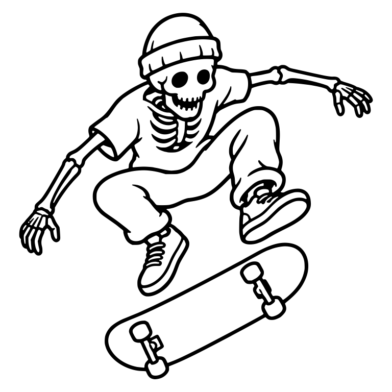 Beanie Skeleton Skater Kickflip in Loose T-Shirt — free skeleton SVG cut file