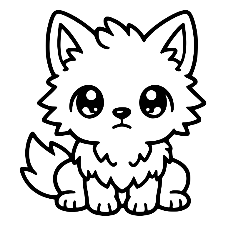 Sparkly-Eyed Wolf Pup Sitting Front View — free animal SVG cut file