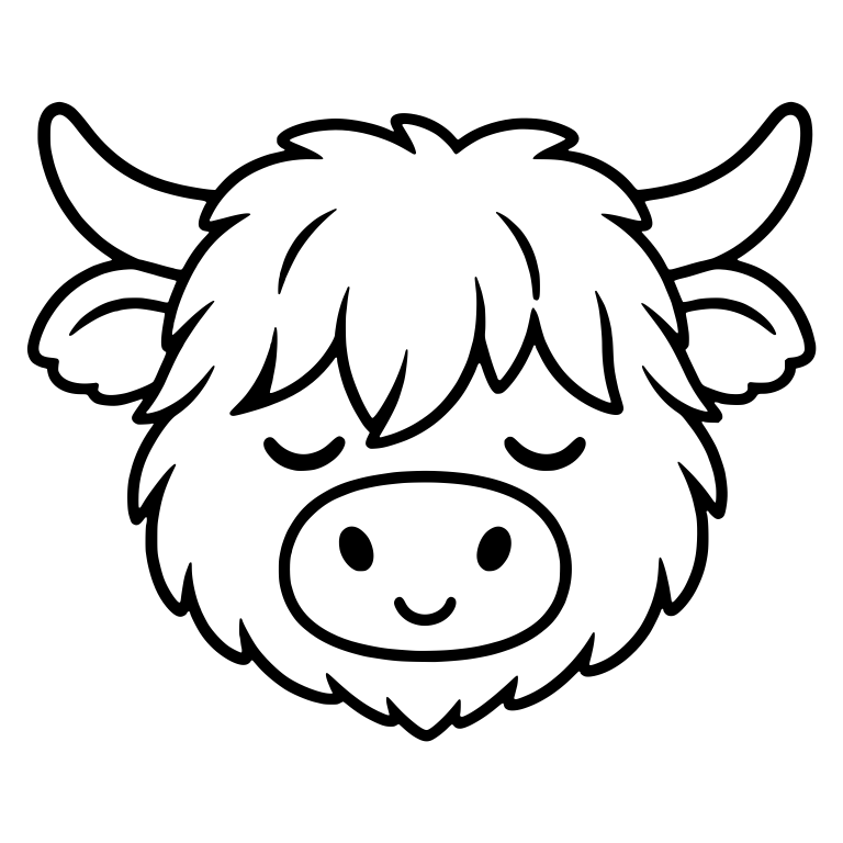 Peaceful Highland Cow Face with Closed Eyes — free animal SVG cut file