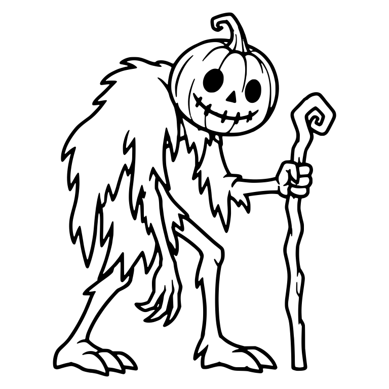 Stitched-Grin Pumpkin-Head With Shaggy Cloak and Staff — free fantasy-creature SVG cut file