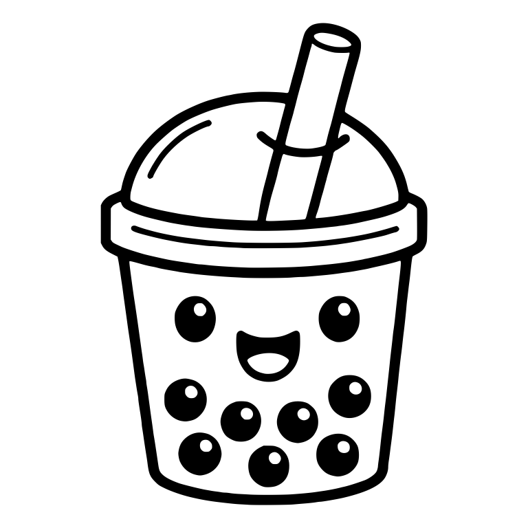 Kawaii Boba Tea with Tilted Straw and Open Smile — free food SVG cut file