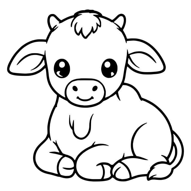 Lying Calf With Tiny Horns And Forelock Tuft — free animal SVG cut file