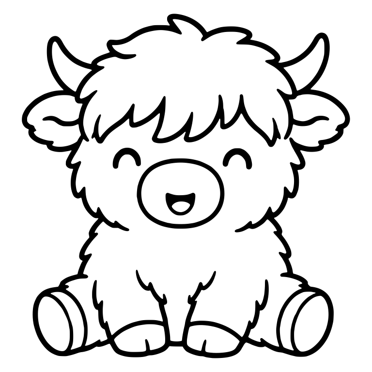 Laughing Baby Highland Calf Sitting With Closed Eyes — free animal SVG cut file