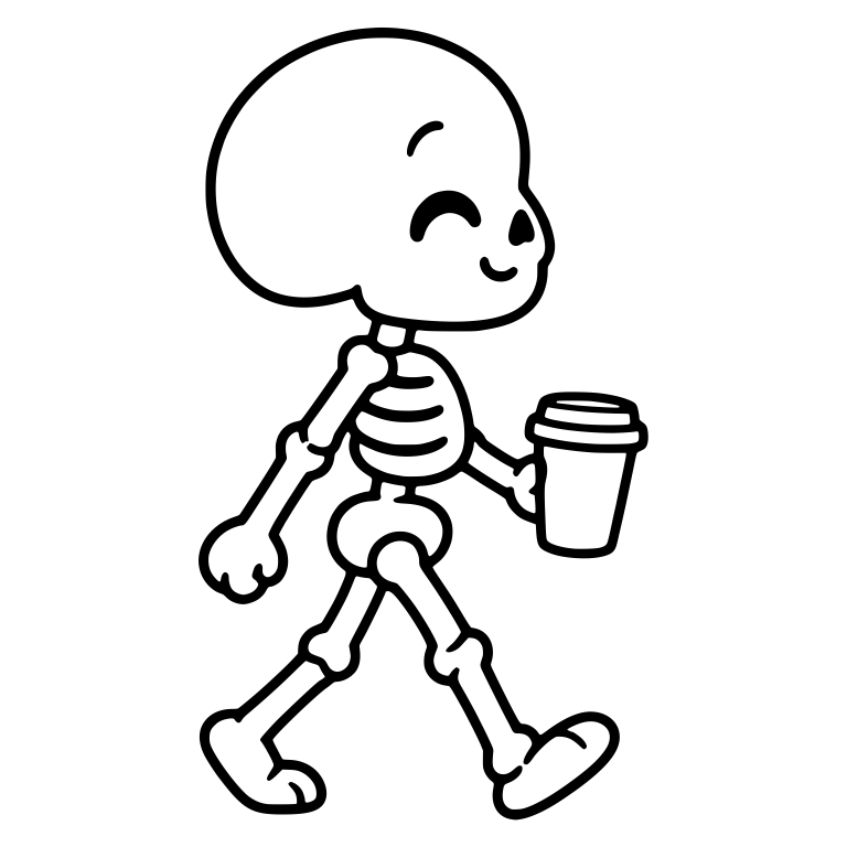 Side-View Kawaii Skeleton Walking with To-Go Coffee — free skeleton SVG cut file