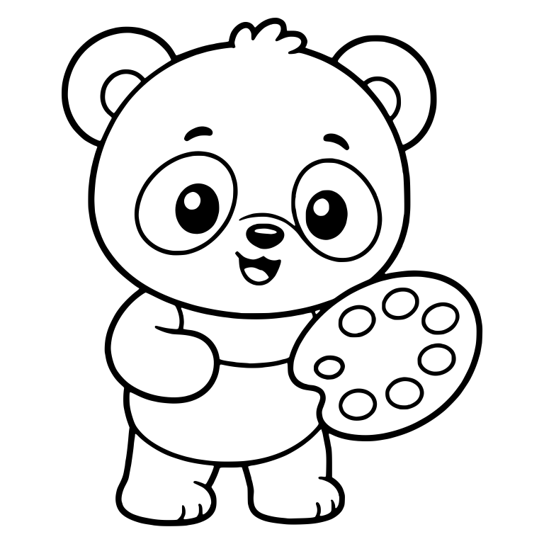 Kawaii Panda Cub Standing with a Paint Palette — free animal SVG cut file