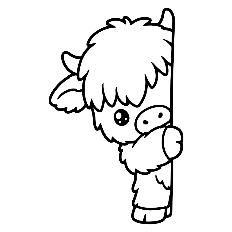 Highland Calf Peeking Around a Wall Edge — free animal SVG cut file
