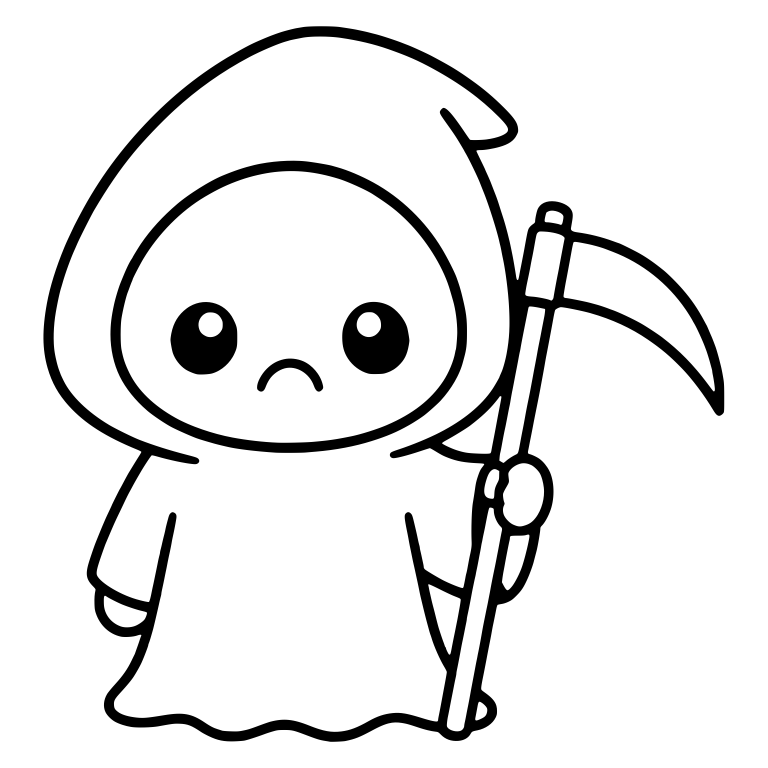 Frowning Grim Reaper With Round Eyes and Scythe — free characters SVG cut file