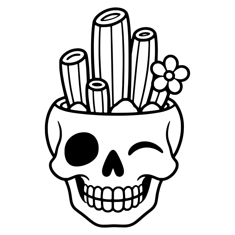 Winking Skull Planter With Organ Pipe Cacti And Flower — free skeleton SVG cut file