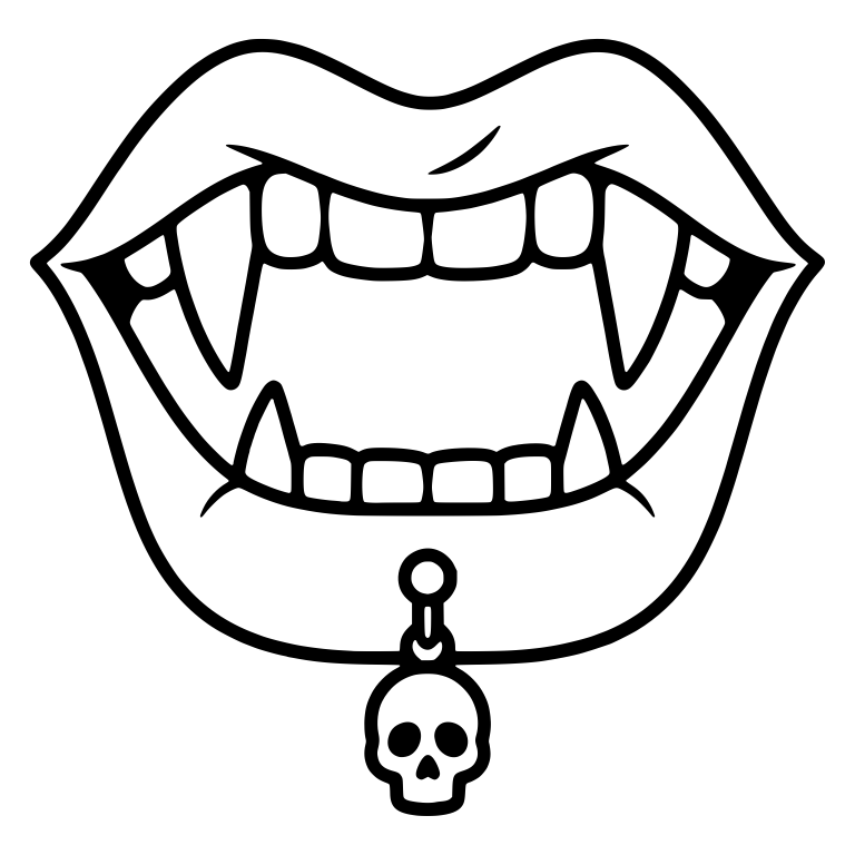 Open Vampire Mouth With Four Fangs and Skull Piercing — free fantasy-creature SVG cut file