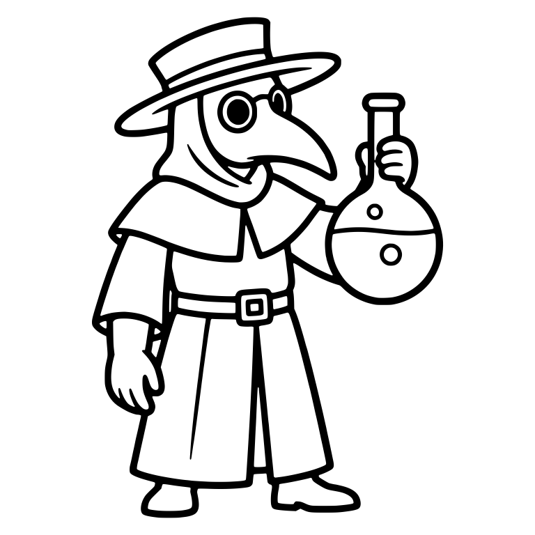 Plague Doctor Holding Round Bubbling Flask — free characters SVG cut file