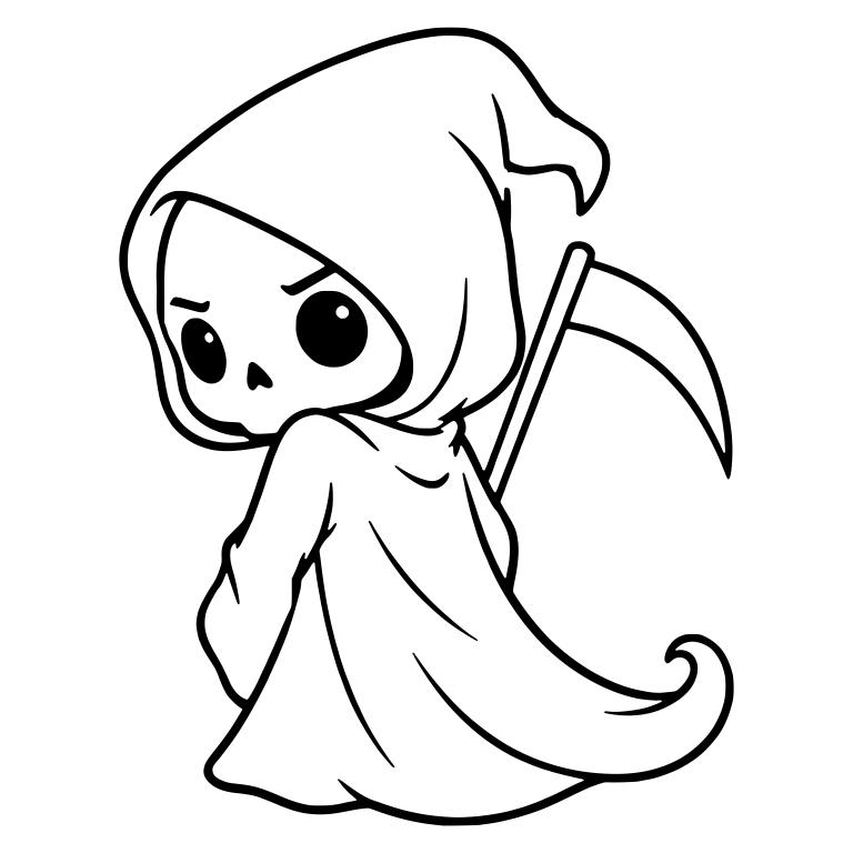 Frowning Grim Reaper Looking Back, Robe Curling Right — free characters SVG cut file