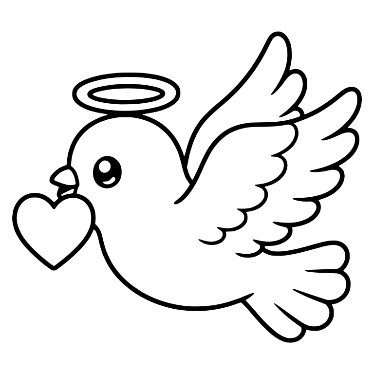 Flying Halo Dove Carrying a Heart in Its Beak — free animal SVG cut file