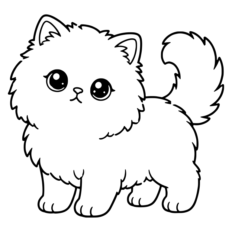 Fluffy Persian Kitten Standing With Plumed Tail — free animal SVG cut file