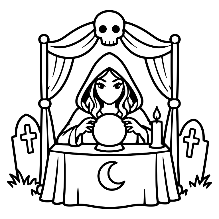 Fortune Teller Booth in Graveyard With Skull Canopy — free characters SVG cut file
