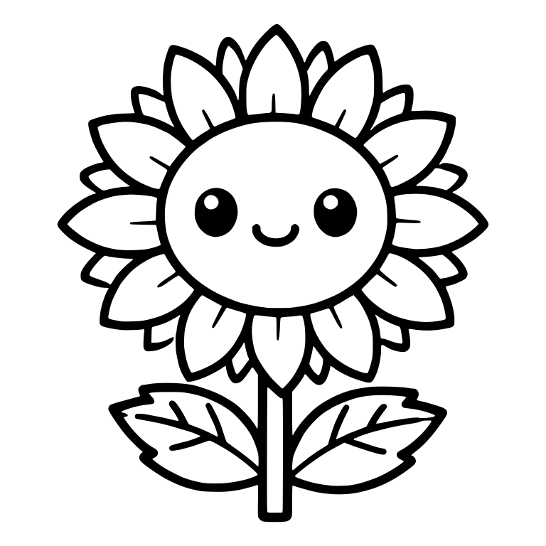 Smiling Sunflower With Layered Petals and Veined Leaves — free floral SVG cut file
