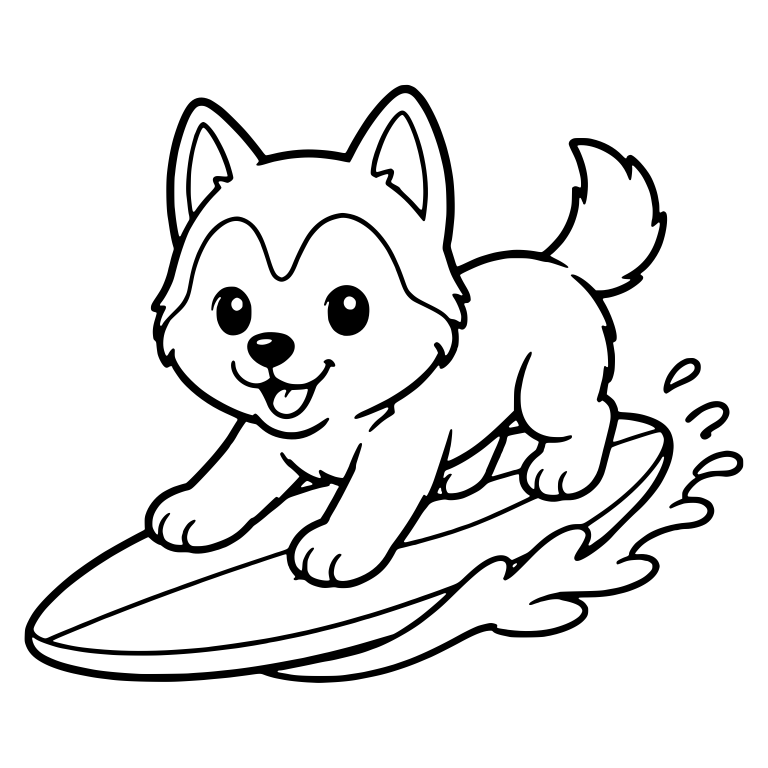 Husky Puppy Surfing on Wave — free animal SVG cut file