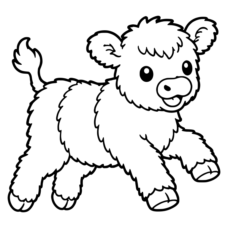 Fluffy Belted Calf Leaping With Open Smile — free animal SVG cut file