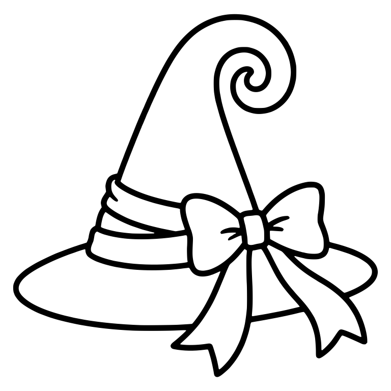 Curly-Tip Witch Hat with Big Ribbon Bow — free objects SVG cut file