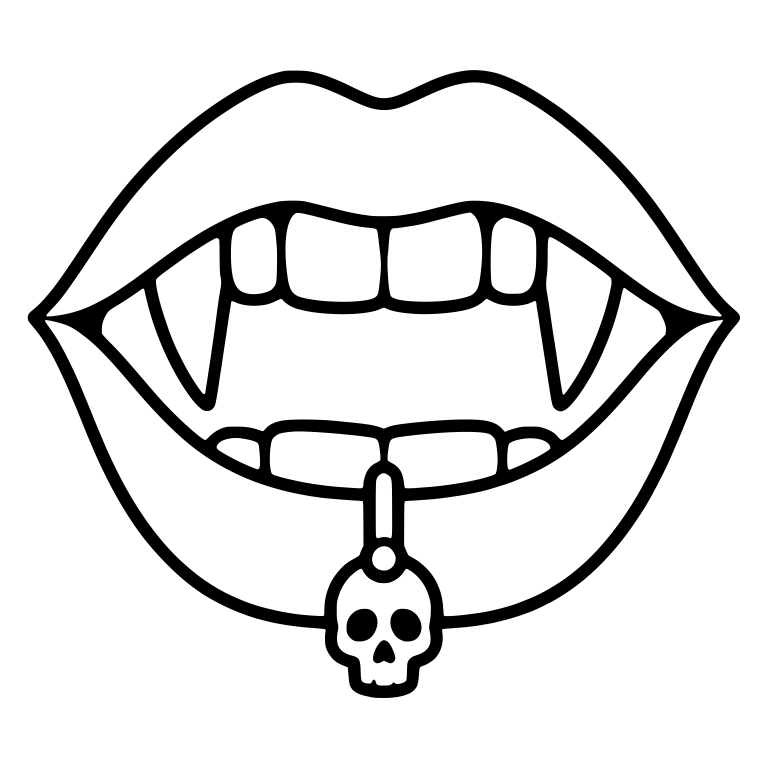 Outline Vampire Mouth With Dangling Skull Piercing — free fantasy-creature SVG cut file