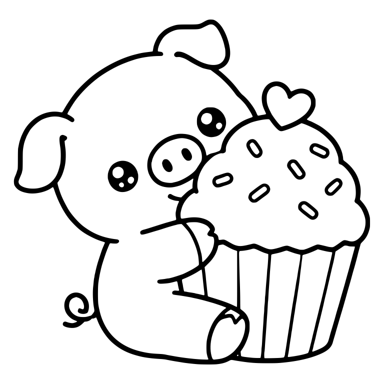 Piglet Hugging Giant Cupcake With Sprinkles and Heart Topper — free animal SVG cut file