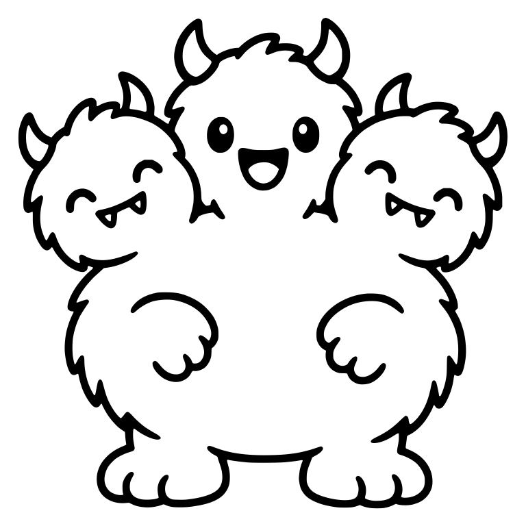 Three-Headed Fluffy Horned Monster — free fantasy-creature SVG cut file