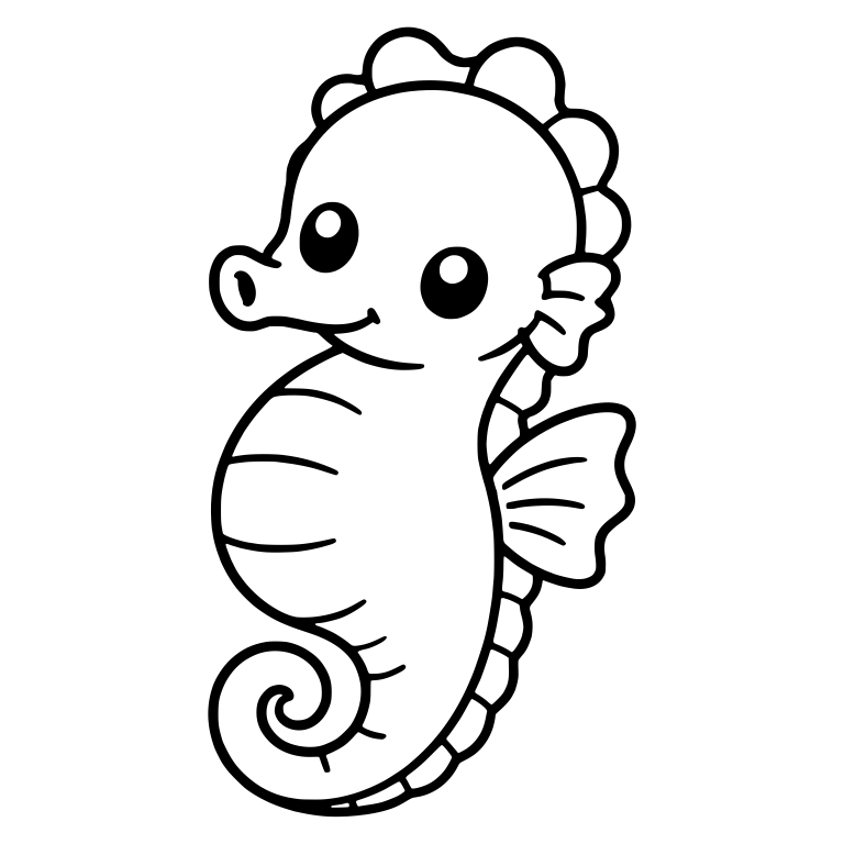Pot-Bellied Kawaii Seahorse with Two Eyes and Bumpy Crest — free animal SVG cut file