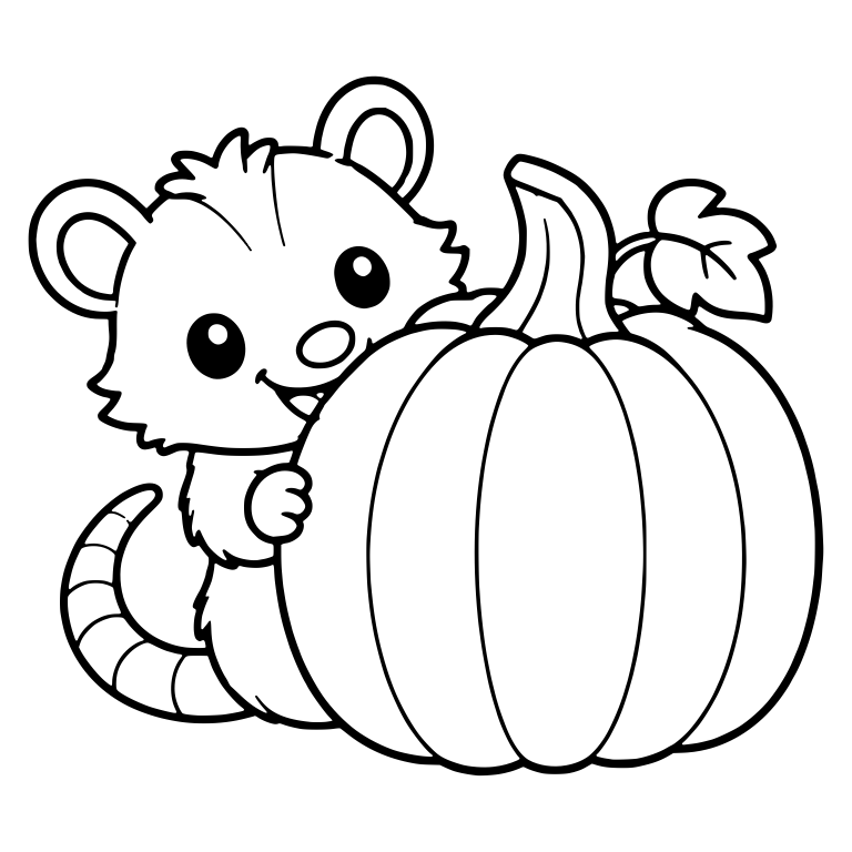 Opossum Peeking Behind a Pumpkin with Leafy Vine — free animal SVG cut file