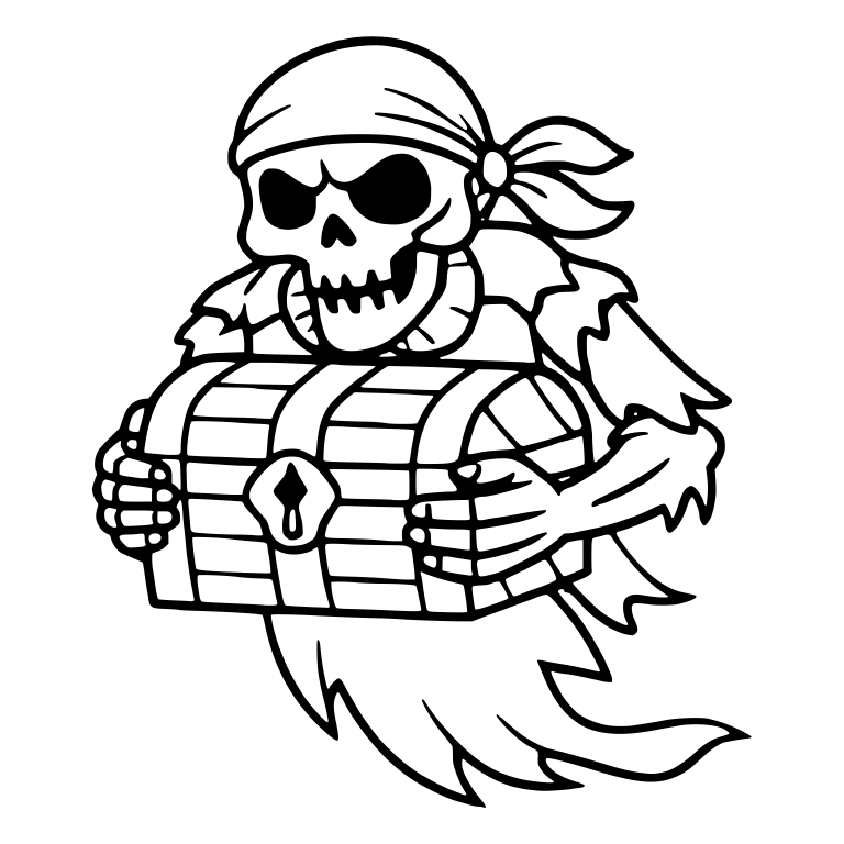 Skeleton Ghost Pirate Hugging Treasure Chest — free skeleton SVG cut file