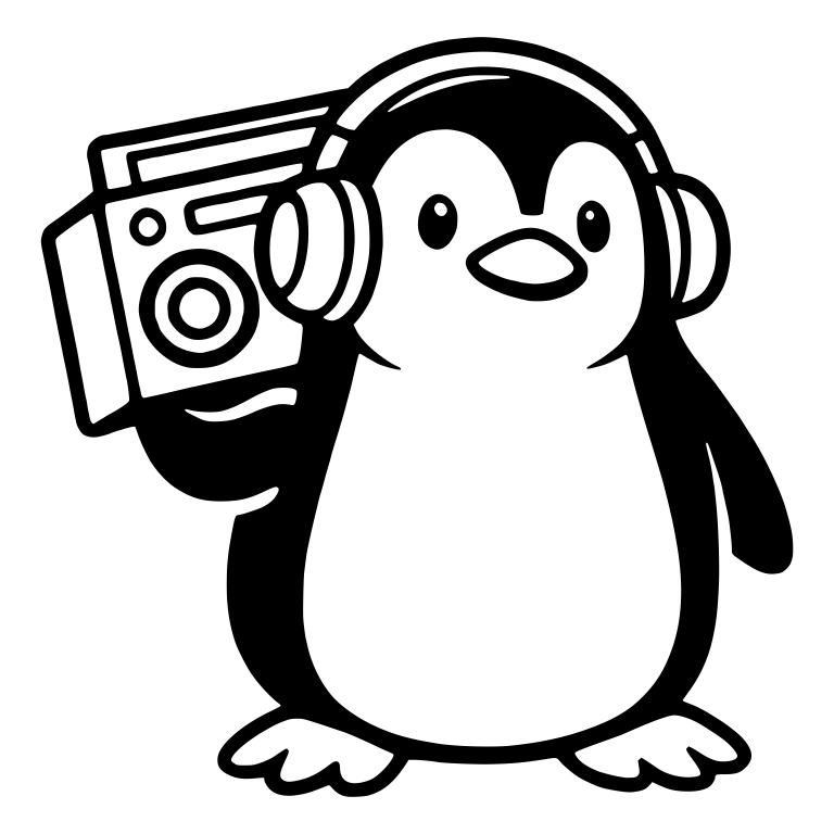 Penguin With Headphones Carrying a Boombox on Shoulder — free animal SVG cut file