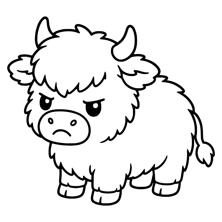 Fluffy Highland Cow Glaring In Three-Quarter View — free animal SVG cut file